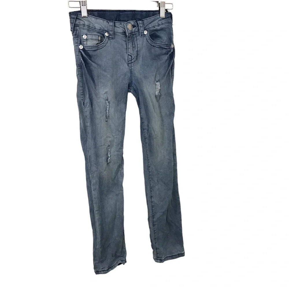 True Religion kids light wash blue distressed denim jeans size 10